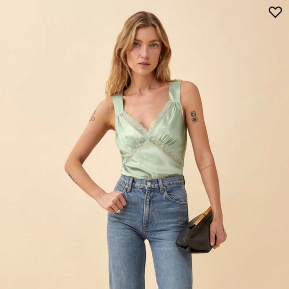 Reformation Tops - Sage Silk Vendome Top